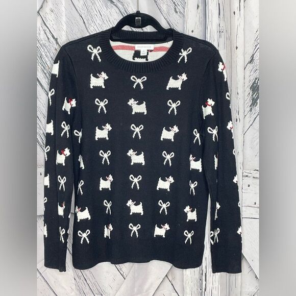 Charter Club Crewneck Sweater Scottie Dogs Black PL - Picture 1 of 6